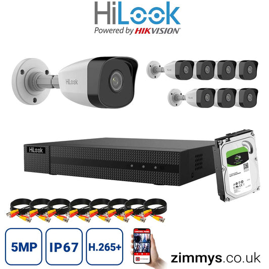 Hikvision HiLook 8MP CCTV Kit 8CH NVR (NVR-108MH-C/8P) with 8x 5MP IP Bullet Cameras (IPC-B150H-M) and 3TB HDD