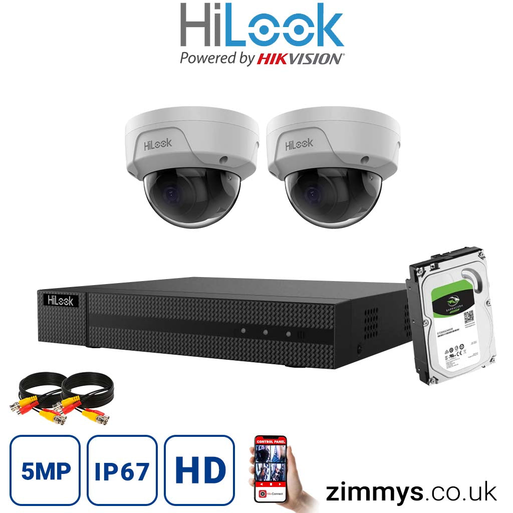 HIKVISION HiLook 4K CCTV Kit 4CH NVR (NVR-104MH-C/4P) with 2x 5MP PoE Dome Cameras (IPC-D150H-M) and 6TB HDD