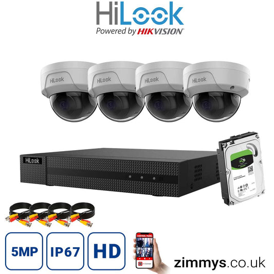HIKVISION  HiLook 4K CCTV Kit 8CH NVR (NVR-108MH-C/8P) with 4x 5MP PoE Dome Cameras (IPC-D150H-M) and 2TB HDD