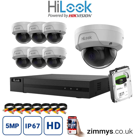 Hikvision HiLook 4K CCTV Kit 8CH NVR (NVR-108MH-C/8P) with 7x 5MP PoE Dome Cameras (IPC-D150H-M) and 6TB HDD