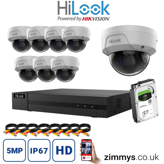 Hikvision  HiLook 4K CCTV Kit 8CH NVR (NVR-108MH-C/8P) with 8x 5MP PoE Dome Cameras (IPC-D150H-M) and 1TB HDD
