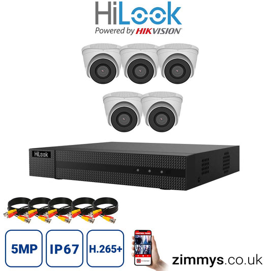 HIKVISION HiLook 5MP CCTV Kit 8 Channel NVR (NVR-108MH-C) with 5x turret (IPC-T250H White) without HDD