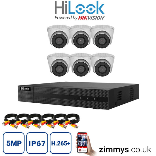 HIKVISION HiLook 5MP CCTV Kit 8 Channel NVR (NVR-108MH-C) with 6x turret (IPC-T250H White) without HDD