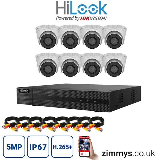 Hikvision  HiLook 5MP CCTV Kit 8 Channel NVR (NVR-108MH-C) with 8x turret (IPC-T250H White) without HDD