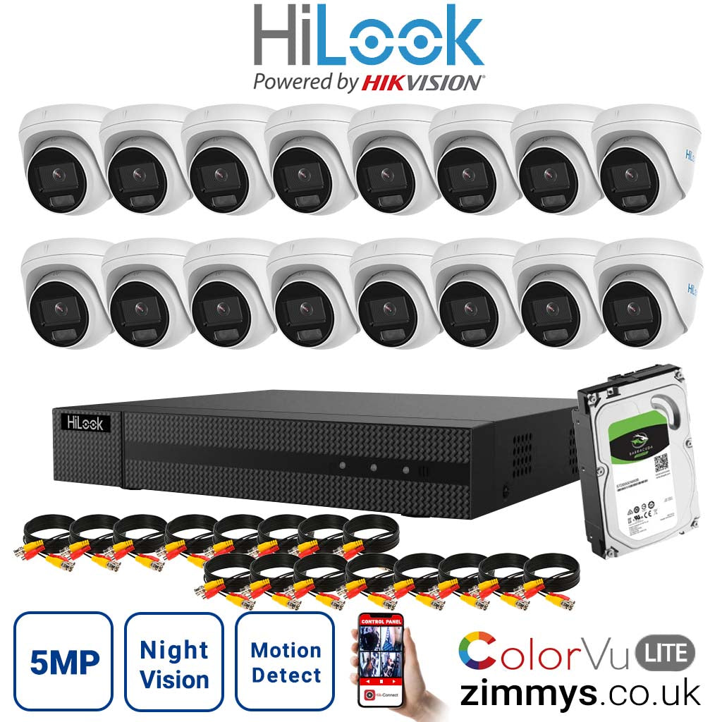 HIKVISION Hilook 5MP CCTV Kit 16 Channel NVR (NVR-116MH-C) with 16x Turret PoE ColorVu Camera(IPC-T259H) and 6TB HDD