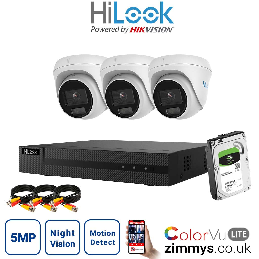 Hikvision Hilook 5MP CCTV Kit 4 Channel NVR (NVR-104MH-C-4P) with 3x Turret PoE ColorVu Camera (IPC-T259H)and 1TB HDD