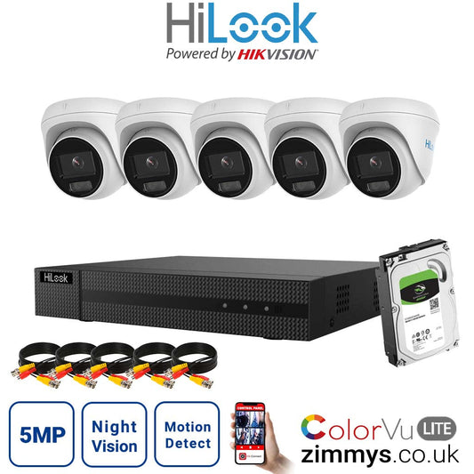 HIKVISION Hilook 5MP CCTV Kit 8 Channel NVR (NVR-108MH-C-8P) with 5x Turret PoE ColorVu Camera(IPC-T259H) and 2TB HDD