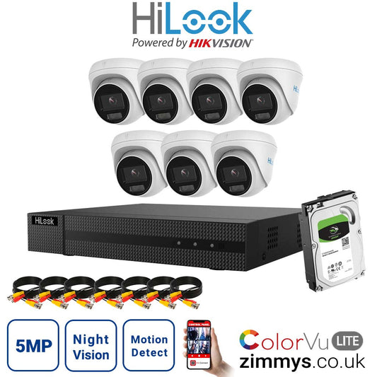 Hikvision Hilook 5MP CCTV Kit 8 Channel NVR (NVR-108MH-C-8P) with 7x Turret PoE ColorVu Camera (IPC-T259H)and 4TB HDD