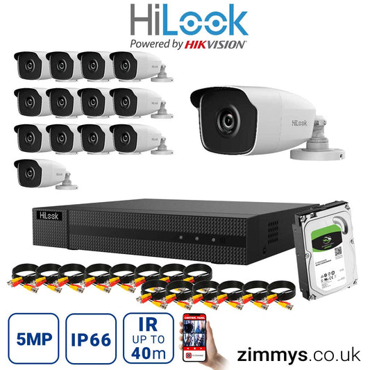 HIKVISION HiLook 5MP CCTV Kit 16CH DVR (DVR-216Q-K1) with 14x Night Vision Bullet Camera (THC-B250) and 6TB HDD