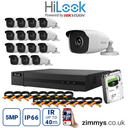 HIKVISION  HiLook 5MP CCTV Kit 16CH DVR (DVR-216Q-K1) with 16x Night Vision Bullet Camera (THC-B250) and 6TB HDD