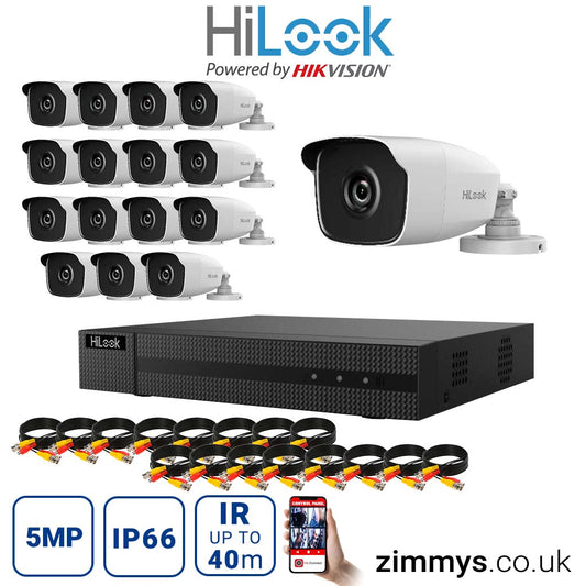 HIKVISION HiLook 5MP CCTV Kit 16 Channel DVR (DVR-216Q-K1) with 16x Bullet (THC-B250 White) Without HDD