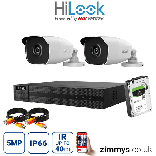 Hikvision HiLook 5MP CCTV Kit 4CH DVR (DVR-204Q-K1) with 2x Night Vision Bullet Camera (THC-B250) and 2TB HDD