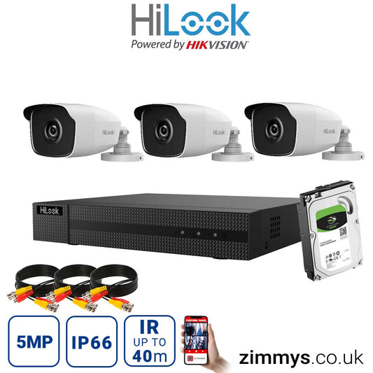 Hikvision HiLook 5MP CCTV Kit 4CH DVR (DVR-204Q-K1) with 3x Night Vision Bullet Camera (THC-B250) and 1TB HDD