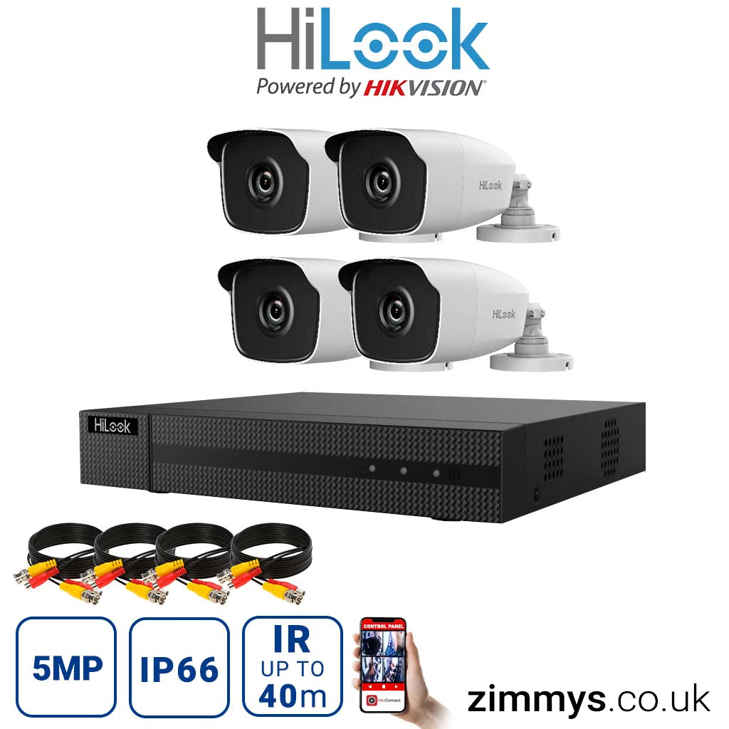 Hikvision HiLook 5MP CCTV Kit 8 Channel DVR (DVR-208Q-K1) with 4x Bullet (THC-B250 White) Without HDD