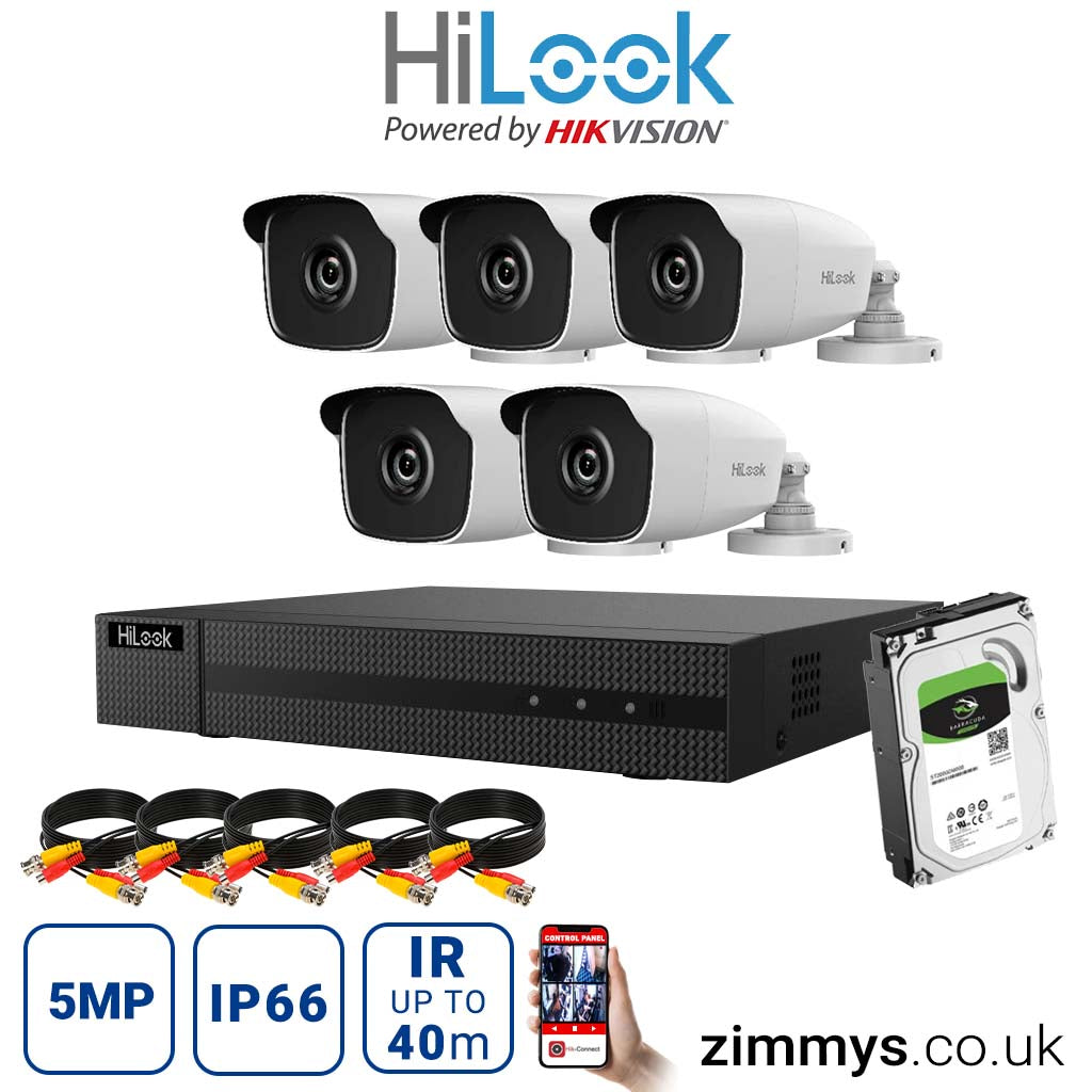 Hikvision HiLook 5MP CCTV Kit 8CH DVR (DVR-208Q-K1) with 5x Night Vision Bullet Camera (THC-B250) and 1TB HDD