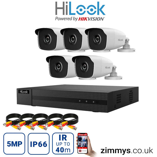 Hikvision HiLook 5MP CCTV Kit 8 Channel DVR (DVR-208Q-K1) with 5x Bullet (THC-B250 White) Without HDD