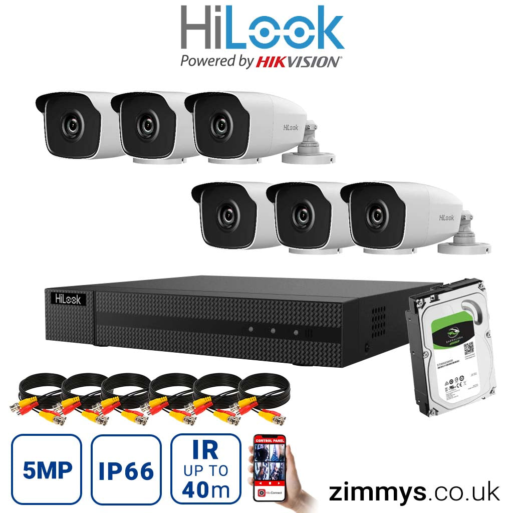 Hikvision HiLook 5MP CCTV Kit 8CH DVR (DVR-208Q-K1) with 6x Night Vision Bullet Camera (THC-B250) and 1TB HDD