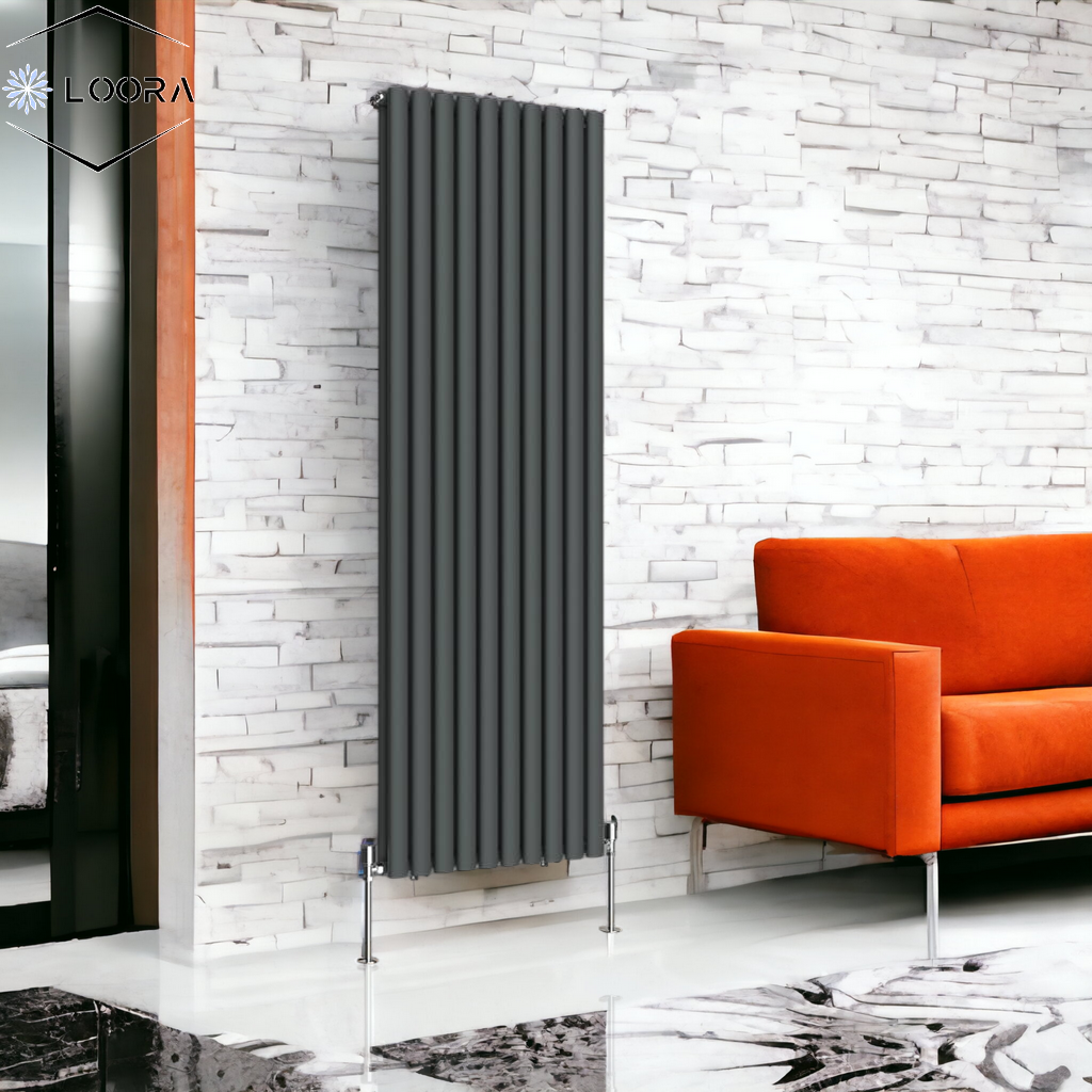 Vertical Designer Oval Column Radiator 1800x590mm Double Anthracite