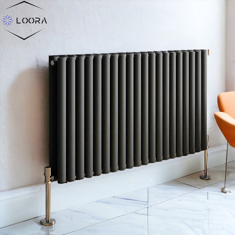 Rex horizontal Double oval designer Radiator 600x1180mm Anthracite