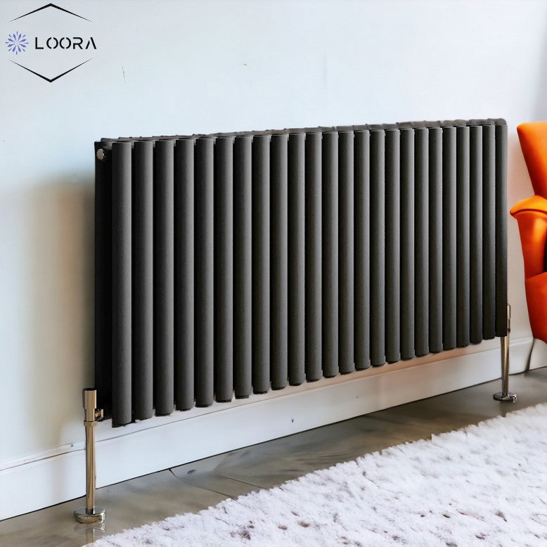 Rex horizontal Double oval designer Radiator 600x1416mm Anthracite