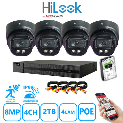 Full IP CCTV System 8MP Kit 4CH Hilook NVR Hizone Black Cameras and HDD Special Offer