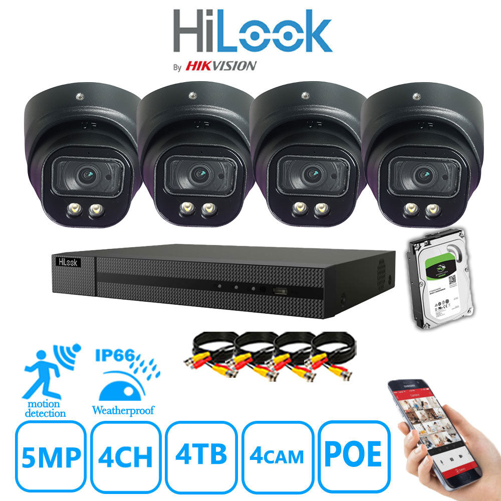 Full IP CCTV System 5MP Kit 4CH Hilook NVR Hizone Black Cameras and HDD Special Offer