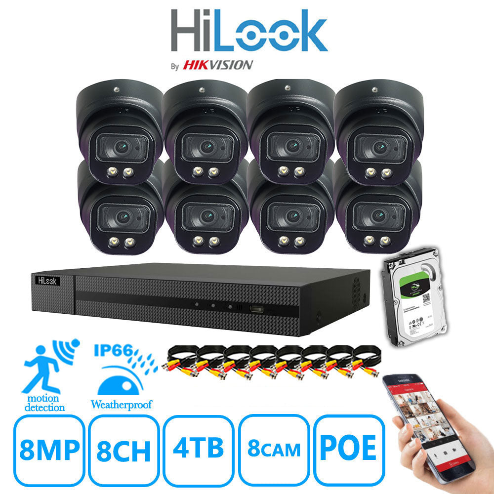 Full IP CCTV System 8MP Kit 8CH Hilook NVR Hizone Black Cameras and HDD Special Offer