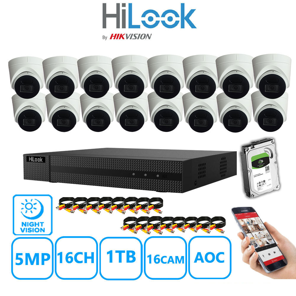 Hilook DVR 16CH and 5MP Hizone IR Night Vision Camera White Full Kit Special Offer