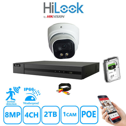 Full IP CCTV System 8MP Kit 4CH Hilook NVR Hizone White Cameras and HDD Special Offer