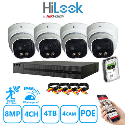 Full IP CCTV System 8MP Kit 4CH Hilook NVR Hizone White Cameras and HDD Special Offer