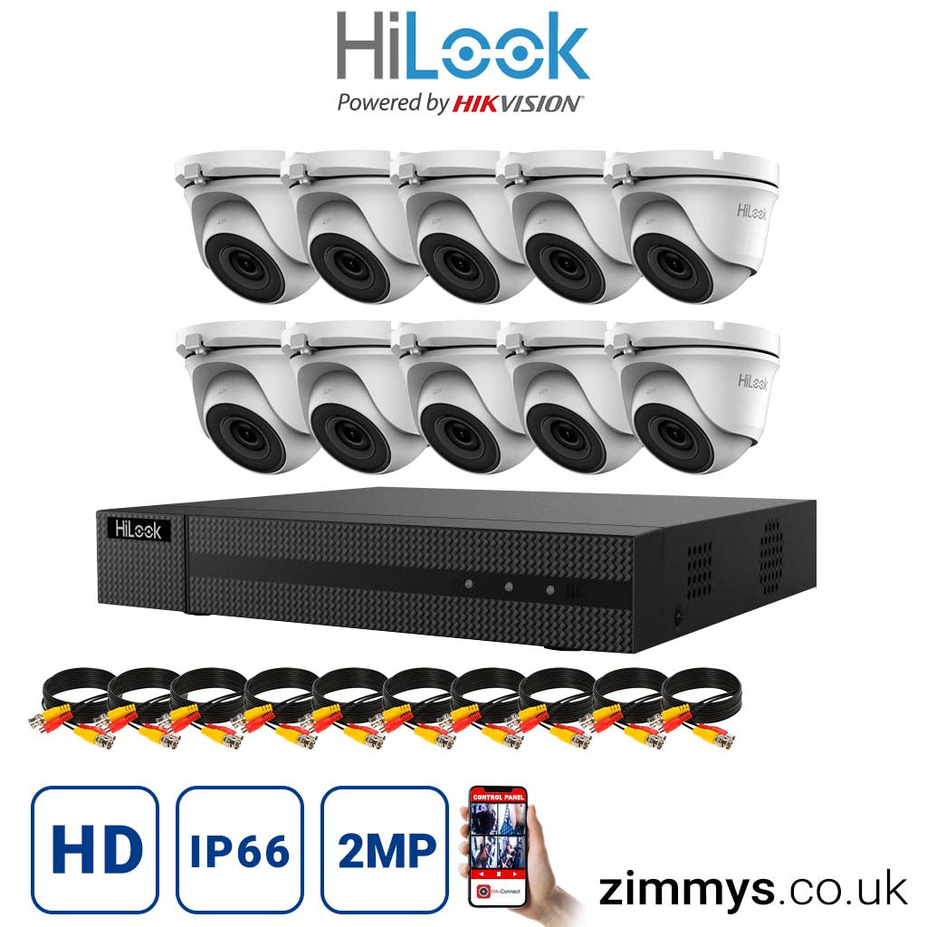 Hikvision HiLook 2MP CCTV Kit 16 Channel DVR (DVR-216G-F1) with 10x Turret (THC-T120-MC White) Without HDD