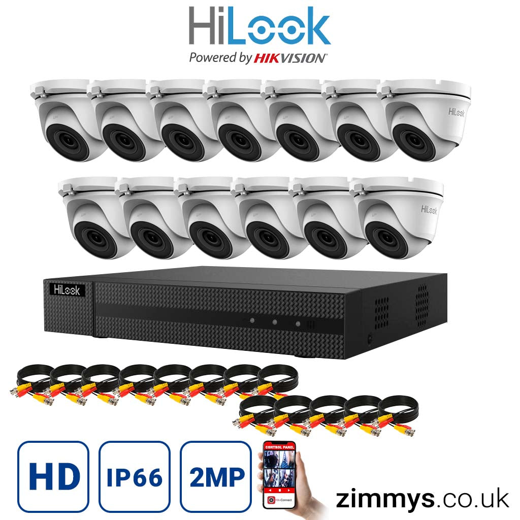 HIKVISION HiLook 2MP CCTV Kit 16 Channel DVR (DVR-216G-F1) with 13x Turret (THC-T120-MC White) Without HDD