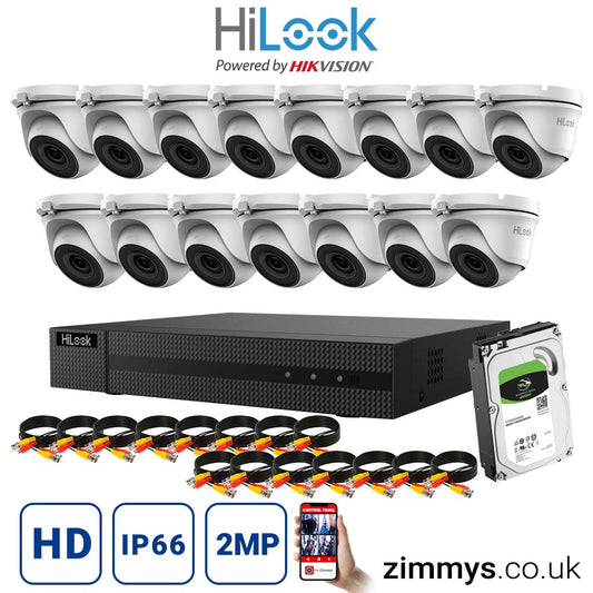 HIKVISION HiLook 2MP CCTV Kit 16 Channel DVR (DVR-216Q-F1) with 15x Turret (THC-T120-MC White) and 6TB HDD