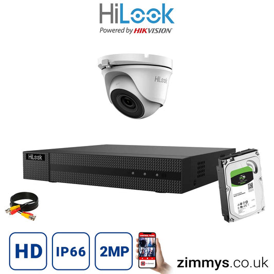 Hikvision HiLook 2MP CCTV Kit 4 Channel DVR (DVR-204G-F1) with 1x Turret (THC-T120-MC White) and 6TB HDD