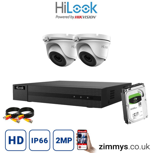 Hikvision HiLook 2MP CCTV Kit 4CH DVR (DVR-204G-F1) with 2x 2MP Night Vision Camera (THC-T120-MC) and 4TB HDD