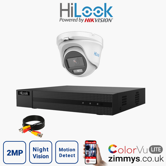 Hikvision HiLook 2MP CCTV Kit 4 Channel DVR (DVR-204G-F1-BLACK) with 1x Turret (THC-T129M/White) and Without HDD
