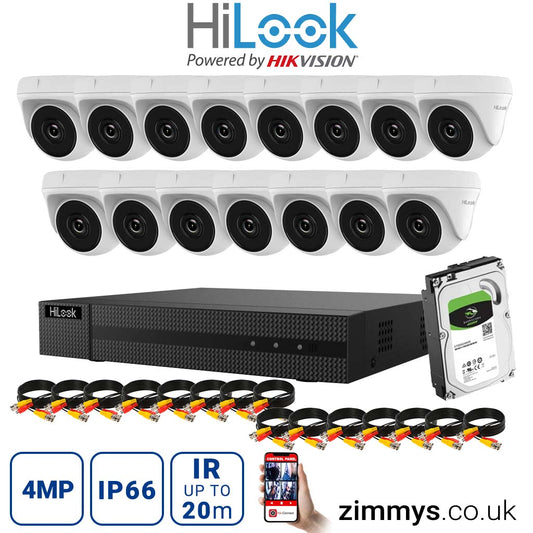 HIKVISION HiLook 4MP CCTV Kit 16 Channel DVR (DVR-216Q-K1) with 15x Turret (THC-T140-M White) and 6TB HDD