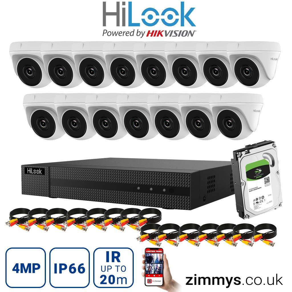 HIKVISION HiLook 4MP CCTV Kit 16 Channel DVR (DVR-216Q-K1) with 15x Turret (THC-T140-M White) and 2TB HDD