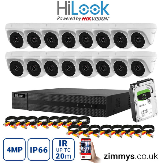 HIKVISION HiLook 4MP CCTV Kit 16 Channel DVR (DVR-216Q-K1) with 16x Turret (THC-T140-M White) and 6TB HDD