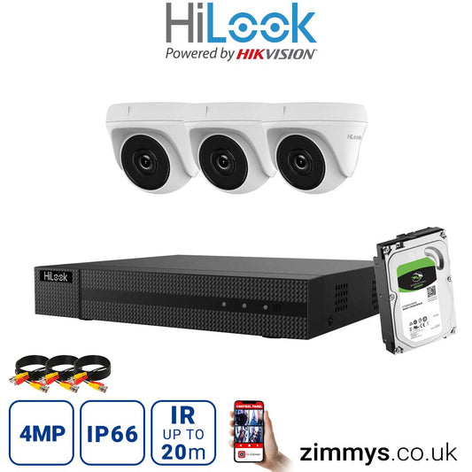 Hikvision HiLook 4MP CCTV Kit 8 Channel DVR (DVR-208Q-K1) with 3x Turret (THC-T140-M White) and 1TB HDD