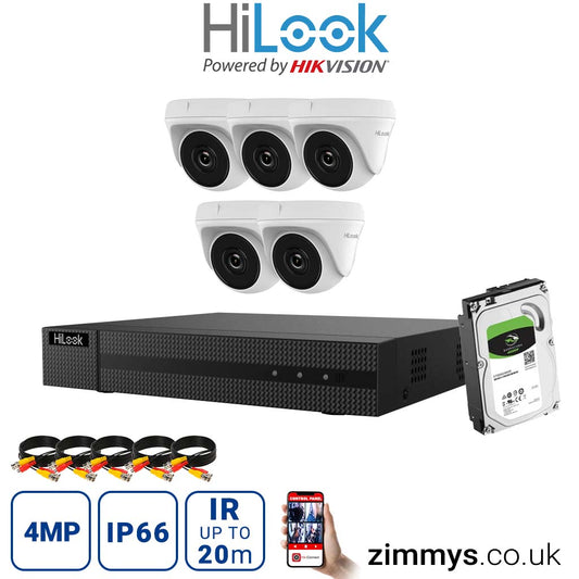 Hikvision HiLook 4MP CCTV Kit 8 Channel DVR (DVR-208Q-K1) with 5x Turret (THC-T140-M White) and 1TB HDD