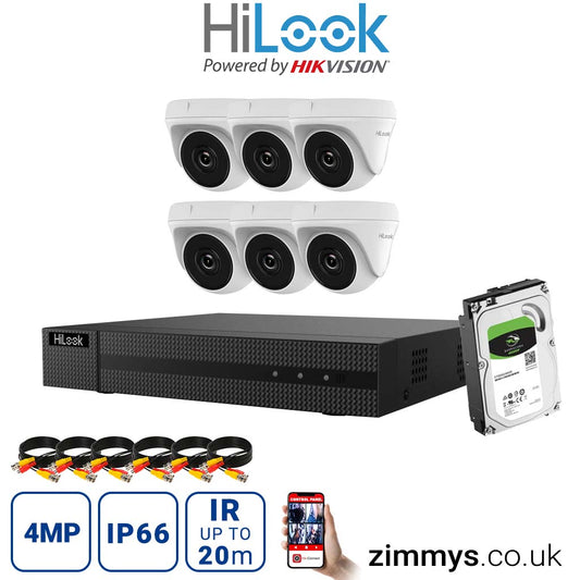 Hikvision HiLook 4MP CCTV Kit 8 Channel DVR (DVR-208Q-K1) with 6x Turret (THC-T140-M White) and 1TB HDD