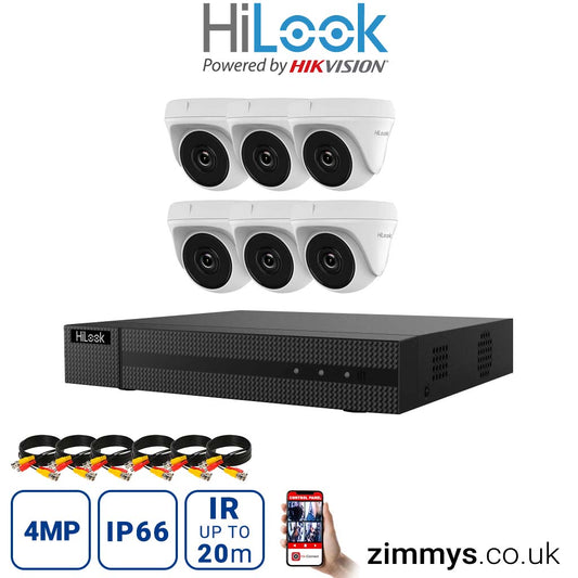 Hikvision HiLook 4MP CCTV Kit 8 Channel DVR (DVR-208Q-K1) with 6x Turret (THC-T140-M White) without HDD