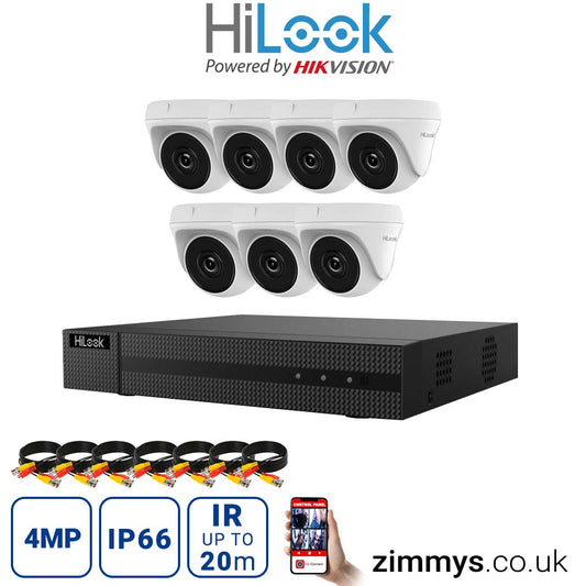 Hikvision HiLook 4MP CCTV Kit 8 Channel DVR (DVR-208Q-K1) with 7x Turret (THC-T140-M White) without HDD