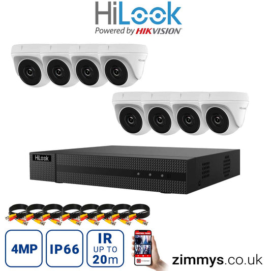 Hikvision HiLook 4MP CCTV Kit 8 Channel DVR (DVR-208Q-K1) with 8x Turret (THC-T140-M White) without HDD