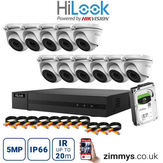 HIKVISION HiLook 5MP CCTV Kit 16 Channel DVR (DVR-216Q-K1) with 11x Turret (THC-T150-M White) and 6TB HDD