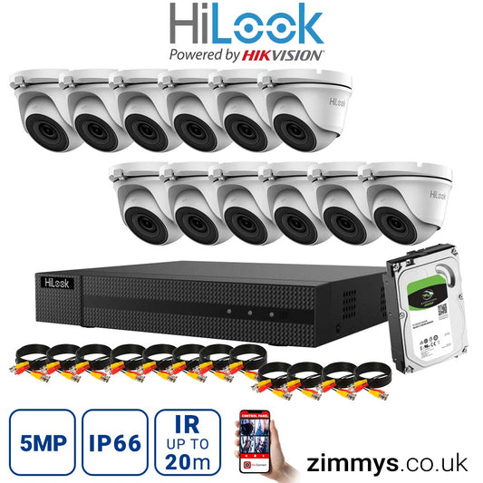 HIKVISION HiLook 5MP CCTV Kit 16 Channel DVR (DVR-216Q-K1) with 12x Turret (THC-T150-M White) and 6TB HDD