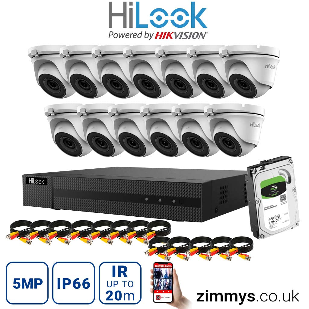 HIKVISION HiLook 5MP CCTV Kit 16 Channel DVR (DVR-216Q-K1) with 13x Turret (THC-T150-M White) and 4TB HDD