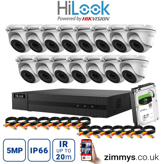 HIKVISION HiLook 5MP CCTV Kit 16 Channel DVR (DVR-216Q-K1) with 15x Turret (THC-T150-M White) and 1TB HDD