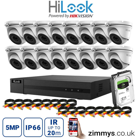 HIKVISION HiLook 5MP CCTV Kit 16 Channel DVR (DVR-216Q-K1) with 16x Turret (THC-T150-M White) and 4TB HDD